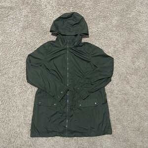 St Johns Bay Rain Jacket Women Large Green Packable Hooded Water Resistant Light